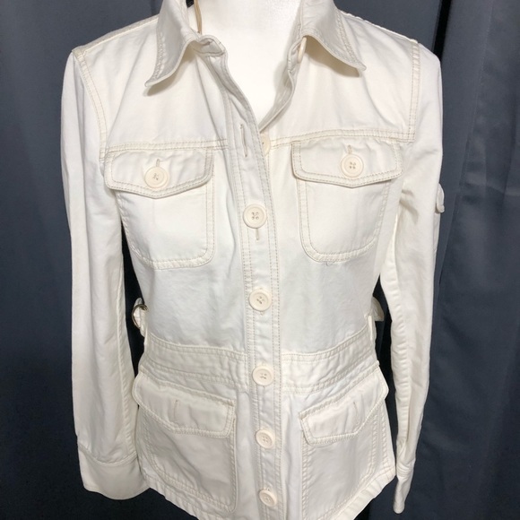 J. Crew cream Jean Jacket w/Tan Stitching. C50